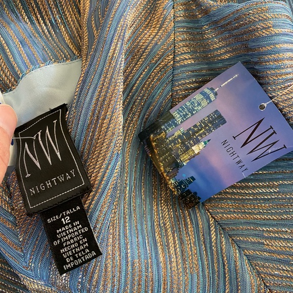 NWT Nightway Metallic Blue & Rose Gold Gown Size 12 - Picture 9 of 16